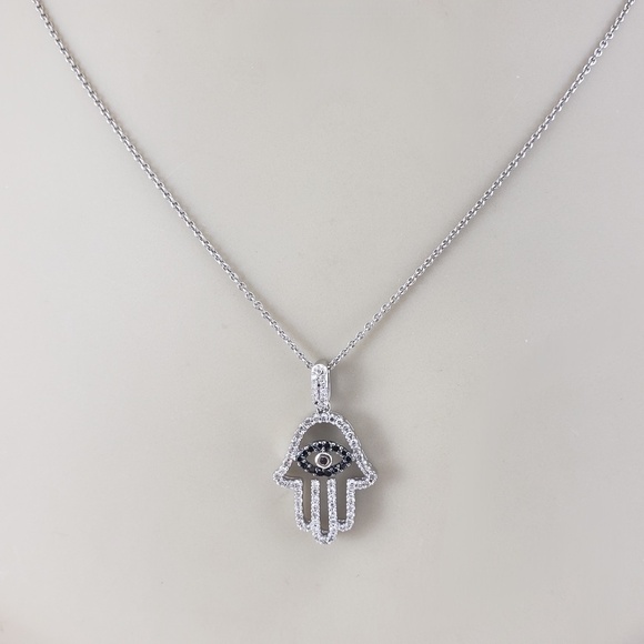 14K White Gold Black and White Diamond Hamsa Pendant #20751 - Picture 5 of 5